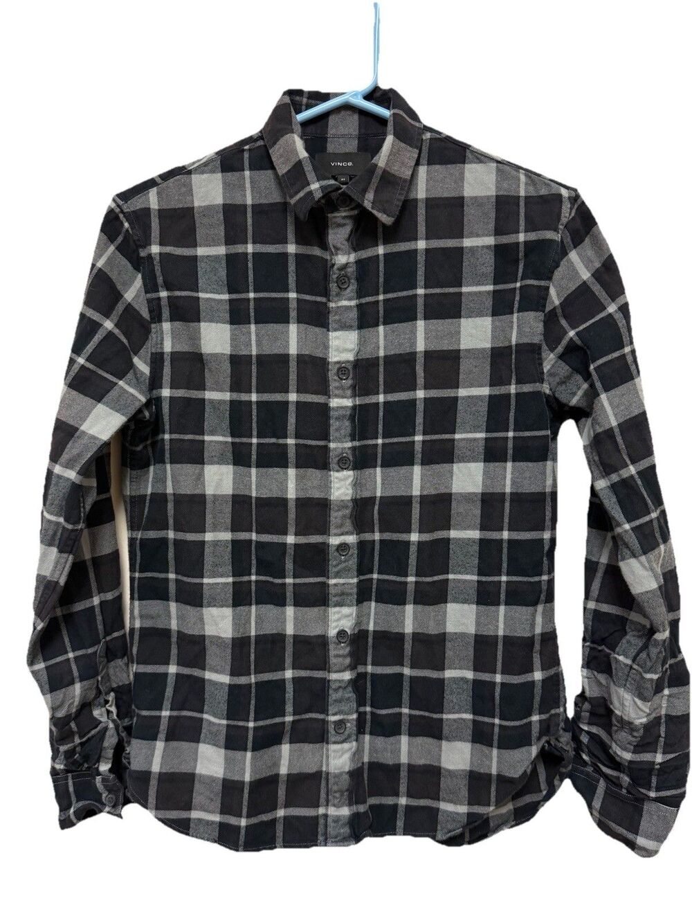 Vince Plaid Flannel Black Gray Cotton Wool LS Shirt Cabincore Gorpcore SZ XS